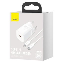 Baseus Super Si Quick Charger 1C 25W m/kabel Type-C to Type-C 1m Hvid (Blister)