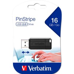 USB 2,0 nøgle "16GB" Sort - Verbatim PinStripe