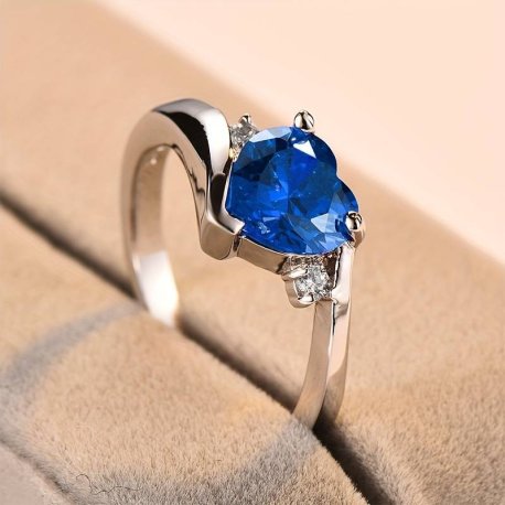 Elegant Blå hjerte Design Fingerring    "st 8"