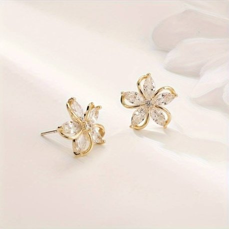 Ørering Cute Flower Shiny Zircon   "Gylden"