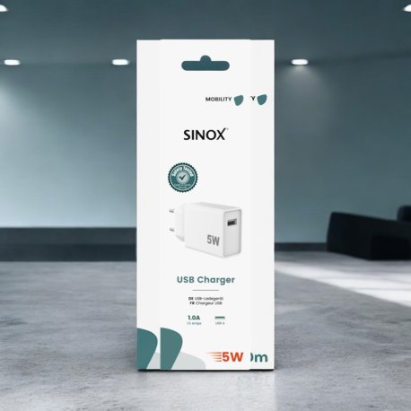 Sinox 230V USB-A oplader 5w   "Hvid"
