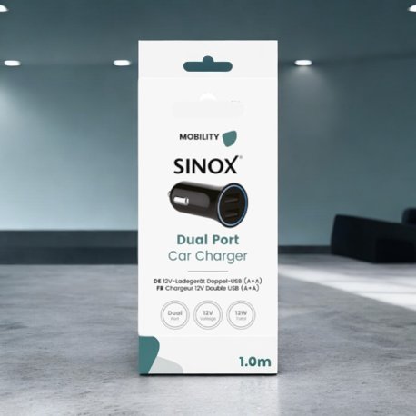Sinox  12V dobbelt USB A Biloplader  "Sort"