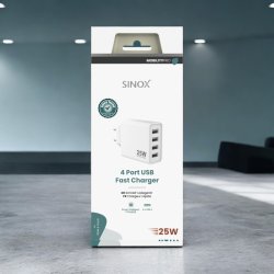 Sinox PRO 230V 4xUSB-A oplader 25w   "Hvid"