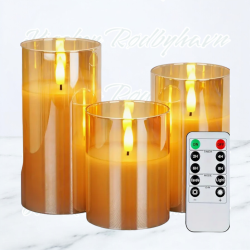 LED-lys Uden Flamme Ravfarvet Glas  3 stk sæt