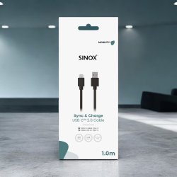 Sinox USB C til USB A kabel. 1m. Sort