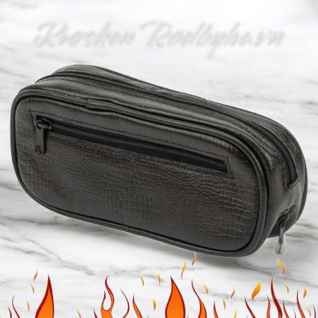 Pibetaske  Læder Sort Til 2 Piber Med Frontlomme