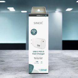 Sinox PRO 230V USB-C PD oplader 20W. Hvid