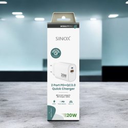 Sinox PRO 230V USB-A+USB-C oplader 20W. Hvid