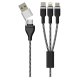 Sinox PRO X 6-i-1 kabel med Lightning, USB C og Micro USB. 1m. Flettet