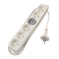 Stikdåse 6 Udtag 1,5m Ledning  (u/jord) Hvid
