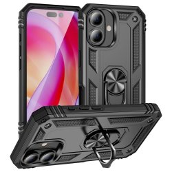 iPhone 16 - Shockproof Hybrid Cover Med Roterbar Kickstand   "Sort"
