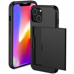 iPhone 15 - SLIDE Hybrid Cover Med Kortholder   "Sort"