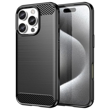 iPhone 16 Pro - Gummi Cover - Børstet Design   "Sort"