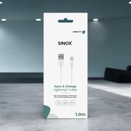 Sinox One Lightning kabel. 1,0 meter.  "Hvid"