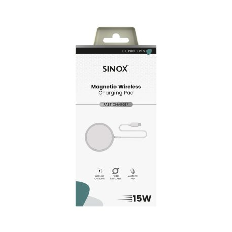 Sinox PRO Magnetisk Trådløs Oplader 15W. 1m. Hvid