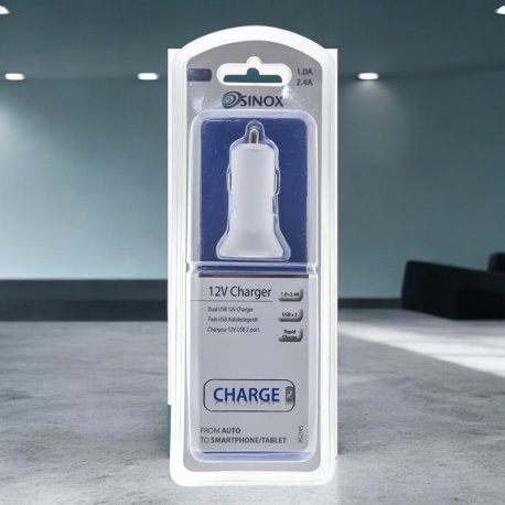 Sinox  12V dobbelt USB A Biloplader  "Hvid"