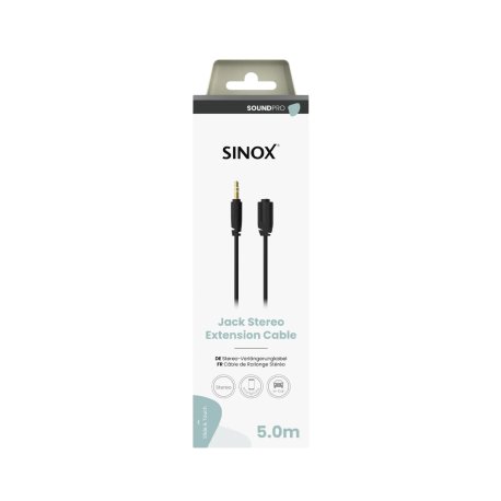 Sinox PRO 3,5mm Mini Jack Forlængerkabel. 5m. Sort