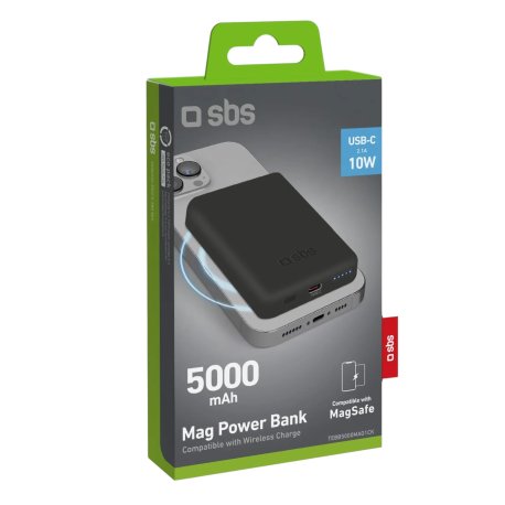 SBS 5000 mAh Trådløs Magnetisk Powerbank. Sort