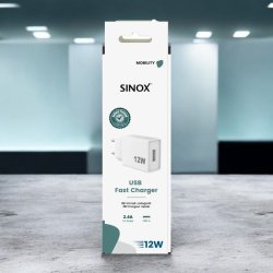 Sinox 230V USB-A oplader 12W. Hvid