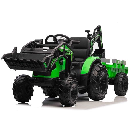 EL Traktor med Frontskovl + Gravekran + Trailer  21,6V   "Grøn"