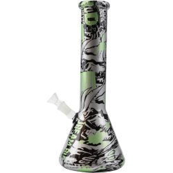 Bong Glas Lige SKULL  Farverig  sort/sølv/grøn  32,5 cm