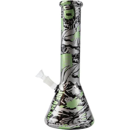 Bong Glas Lige SKULL  Farverig  sort/sølv/grøn  32,5 cm