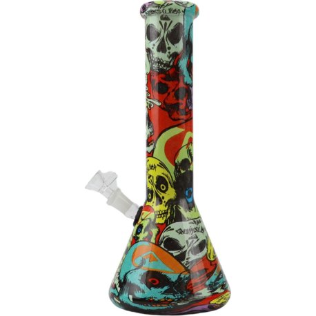 Bong Glas Lige SKULL  Farverig   32,5 cm