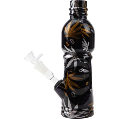 Bong Glasflaske Sort/Cannabis Design    25 cm