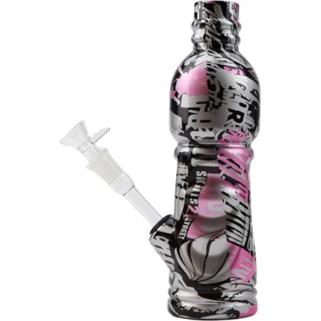 Bong Glasflaske  Sølv/Graffiti Design    25 cm