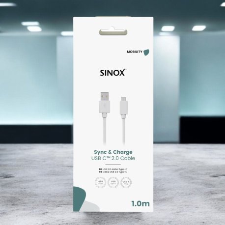 Sinox USB C til USB A kabel. 1m. Hvid