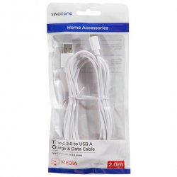 Sinox One USB-C til USB kabel. 2,0 meter. Hvid