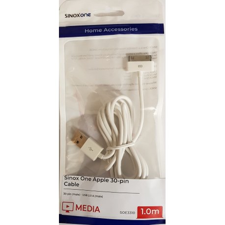 Sinox One Apple 30-pin kabel, 2,0 meter Hvid