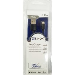 Sinox iMedia Lightning Kabel Med Original Apple Chip. 1,0 meter Sort