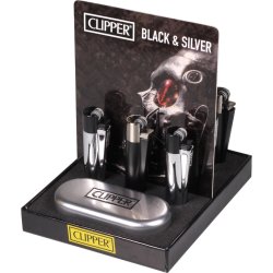 Clipper Lighter Metal Sort & Sølv