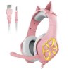 GS-100 USB 3,5 mm Cute Cat Ear Decor Wired Gaming-Hovedtelefon
